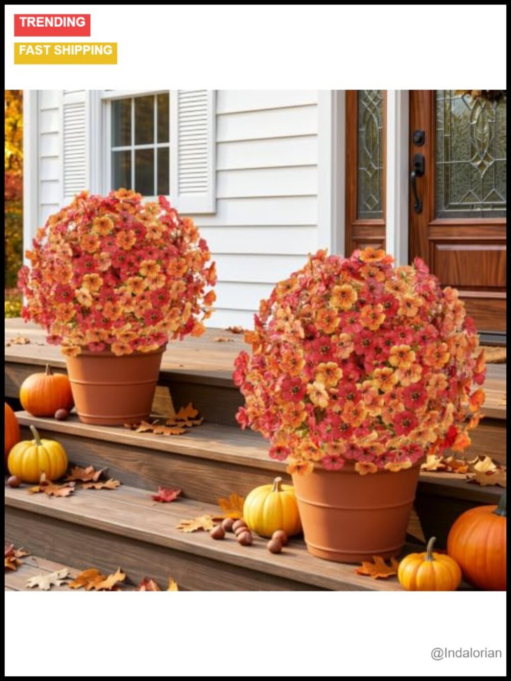 2 Pack Fall Artificial Mums Topiary Bushes with Ground Spike